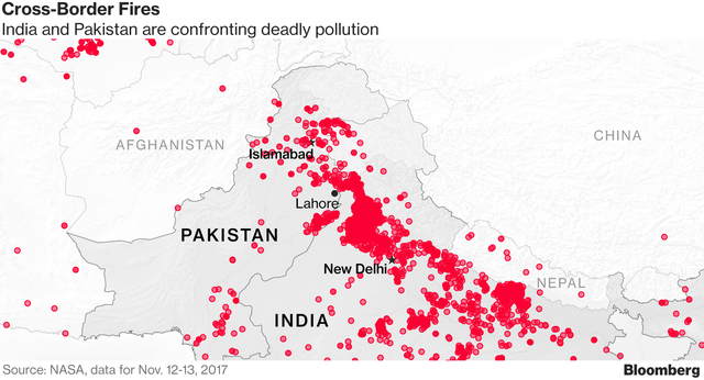 
Những vùng ghi nhận báo động đỏ về ô nhiễm không khí tại Pakistan và Ấn Độ
