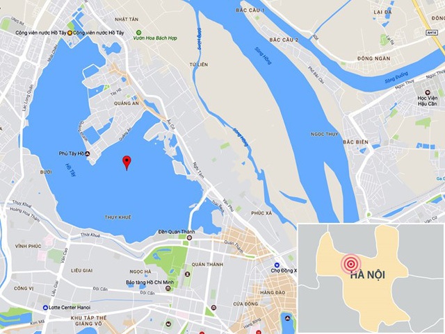 
Hà Nội sẽ xây dựng cột nước cao gần 200 m tại khu vực Hồ Tây. Ảnh: Google Maps.
