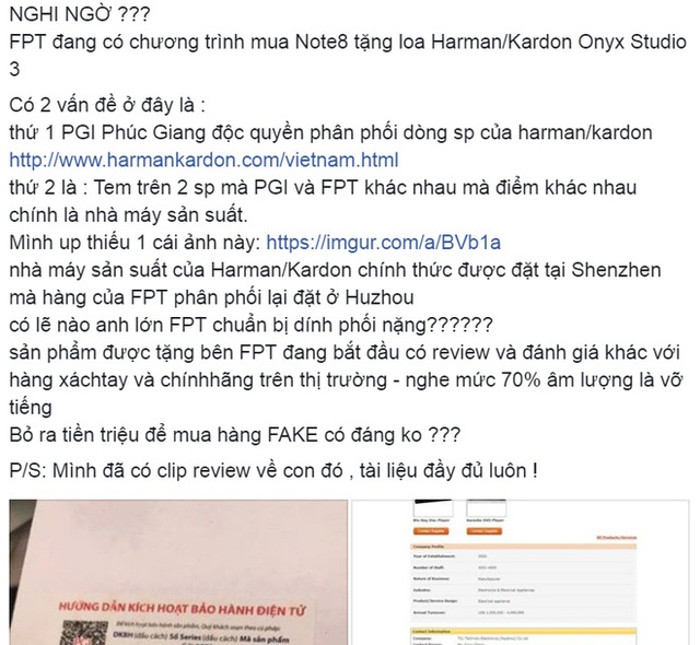 Người dùng nghi ngờ chất lượng loa Harman Kardon tặng kèm Galaxy Note8 của FPT Shop
