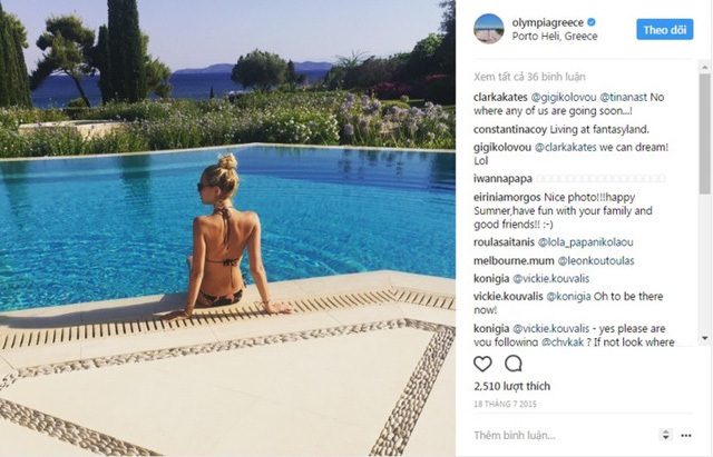 Olympia tự tin với bikini trong những khu resort đắt đỏ.