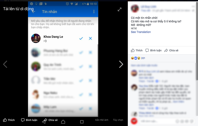 Tuy nhiên Facebook L.D.L không trả lời mà chọn cách chụp màn hình lại đoạn chat rồi đăng lên Facebook.