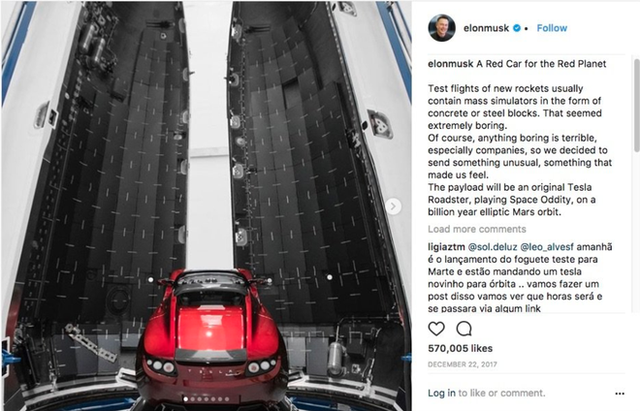 Elon Musk phóng xe Tesla Roadster vào vũ trụ vừa để chứng minh với thế giới, vừa là một chiêu marketing xuất chúng - Ảnh 2. Elon Musk phóng xe Tesla Roadster vào vũ trụ vừa để chứng minh với thế giới, vừa là một chiêu marketing xuất chúng - Ảnh 2.