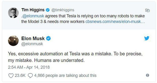 Elon Musk tuyên bố con người bị đánh giá thấp, Tesla sai lầm khi quá tin tưởng vào máy móc - Ảnh 1.