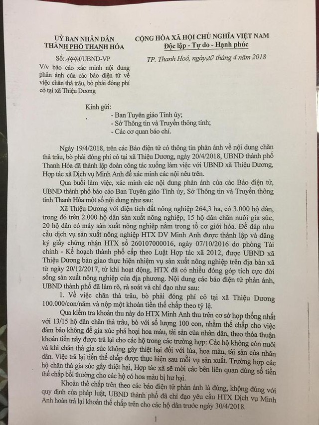 Thả trâu bò phải nộp phí đồng cỏ ở Thanh Hóa: Yêu cầu trả lại phí cho dân trước ngày 30/4 - Ảnh 1.