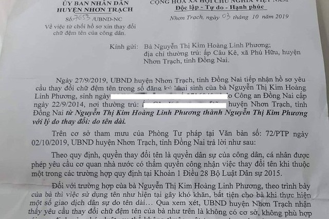  Người phụ nữ ở Đồng Nai xin thay đổi tên vì quá dài, huyện từ chối giải quyết là cứng nhắc - Ảnh 1.