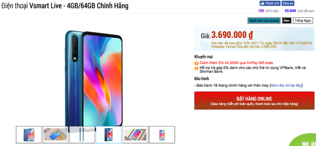 Vsmart Live giảm giá từ 6.99 triệu còn 3.69 triệu sau 2 tháng ra mắt - Ảnh 1. Vsmart Live giảm giá từ 6.99 triệu còn 3.69 triệu sau 2 tháng ra mắt - Ảnh 1.