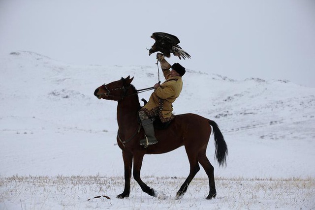  Những chú đại bàng vàng dũng mãnh bên cạnh thợ săn Kazakhstan - Ảnh 3.