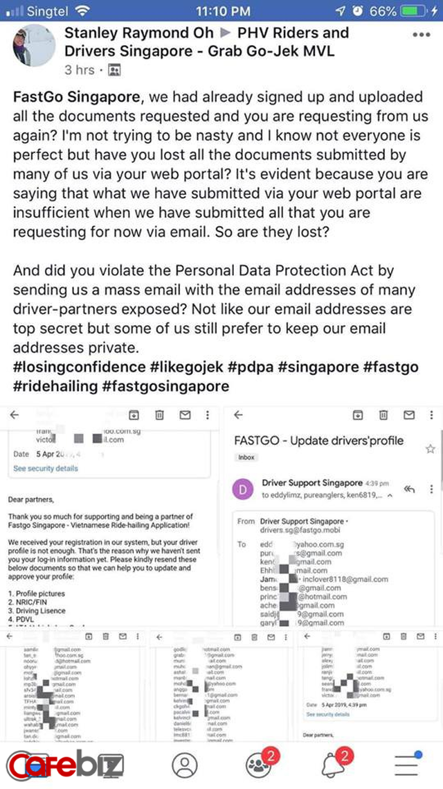 Fastgo để lộ thông tin email của hàng trăm tài xế Singapore - Ảnh 1.