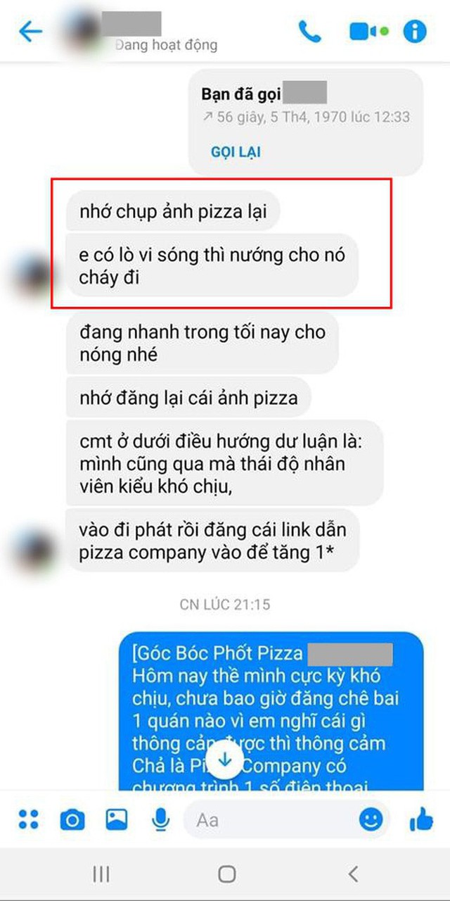 Lộ tin nhắn nghi của admin hội review đồ ăn, bảo nướng cho bánh cháy đi để đăng bài bóc phốt một cửa tiệm pizza ở Thanh Hóa - Ảnh 2.