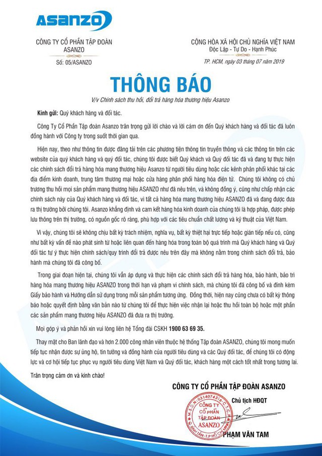 Asanzo phản đối chính sách thu hồi, đổi trả sản phẩm của Điện Máy Xanh, Nguyễn Kim... - Ảnh 2.