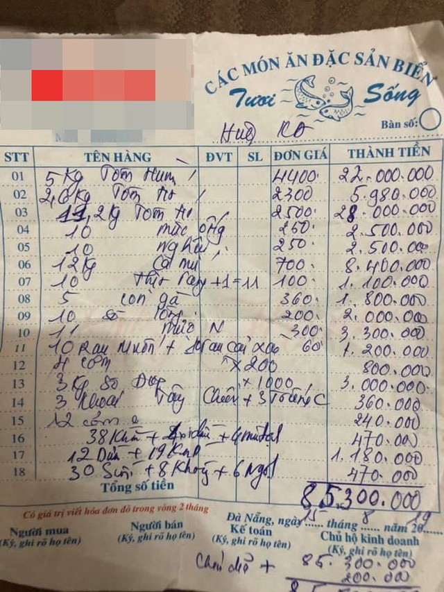 Nhà hàng ở Đà Nẵng cắt cổ khách với hóa đơn hải sản 85 triệu, khách kêu la liền bị bắt bẻ phải 90 triệu mới đúng, vì thiếu 4 triệu tiền cua - Ảnh 2.