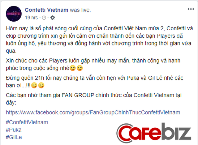 Phát miễn phí hàng chục nghìn USD mỗi tuần, gameshow Confetti vẫn không thu hút được người chơi và vừa tuyên bố dừng phát sóng - Ảnh 1.