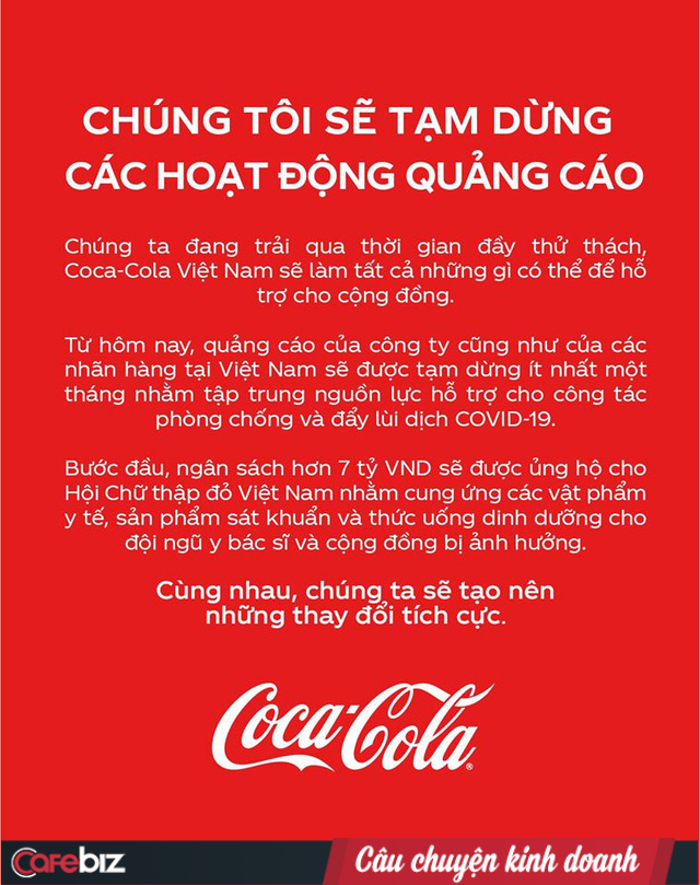 Đại gia Coca-Cola tuyên bố “ngừng quảng cáo 1 tháng, chuyển 7 tỷ đồng chống Covid: Giới marketing khen thông minh, dân mạng thi nhau “cà khịa” - Ảnh 1.