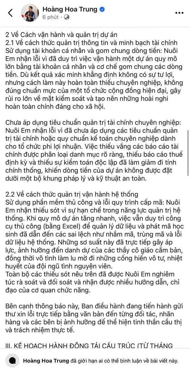 Sau gần nửa năm im lặng, Hoàng Hoa Trung lên tiếng xin lỗi về dự án Nuôi em - Ảnh 3.