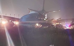 Máy bay chở 173 người trượt khỏi đường băng, vỡ nát phần mũi
