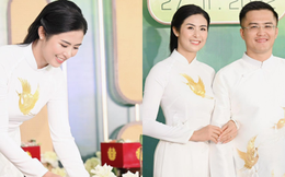Hoa hậu Ngọc Hân diện áo dài nền nã, sánh đôi cùng chồng sắp cưới trong lễ ăn hỏi tại Hà Nội