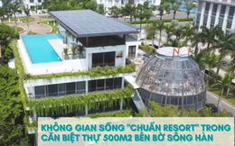 Không gian sống "chuẩn resort" trong căn biệt thự 500m2 bên bờ sông Hàn: Phòng khách rộng 100m2 với nội thất làm từ gỗ óc chó, riêng bộ đèn chùm đã trị giá 1 tỉ đồng,