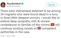 Phó Thủ tướng Phạm Bình Minh gửi lời chia buồn tới gia đình nạn nhân vụ 39 người chết ở Anh