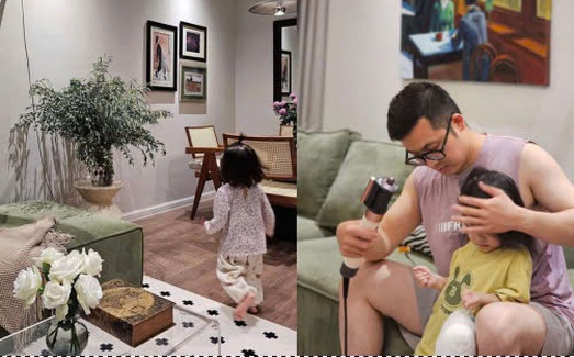 Cặp vợ chồng Hà Nội gửi gắm tình yêu cho con vào ngôi nhà, đặc biệt là chi tiết "made by con'' trong phòng khách