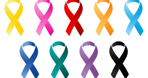 10 màu nơ biểu tượng hy vọng của bệnh nhân ung thư: Xanh dương đậm - ung thư đại tràng, màu tím nhạt - ung thư dạ dày