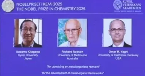 Giải Nobel Hóa học 2025 thuộc về 3 người tạo ra khung kim loại hữu cơ