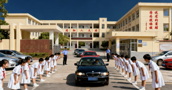 Học sinh đứng trong tiết trời lạnh cóng chào đón thầy cô ngồi trong ô tô ấm: Xứ tỷ dân dậy sóng phẫn nộ!