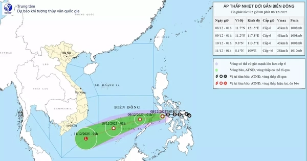 Áp thấp nhiệt đới hình thành, vùng biển Đà Nẵng đến Đắk Lắk có gió giật cấp 7-8