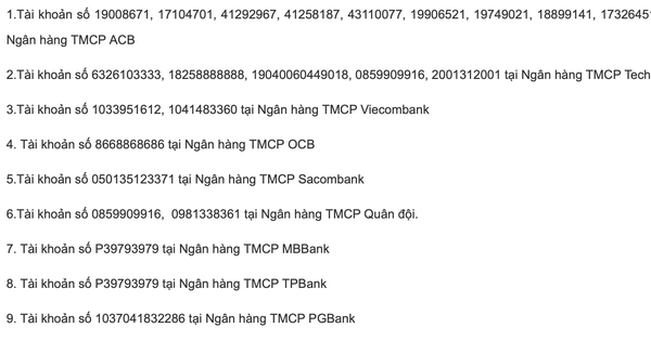 Người từng chuyển tiền vào các tài khoản Vietcombank, Techcombank, Sacombank, MB, ACB,...dưới đây khẩn trương đến công an trình báo