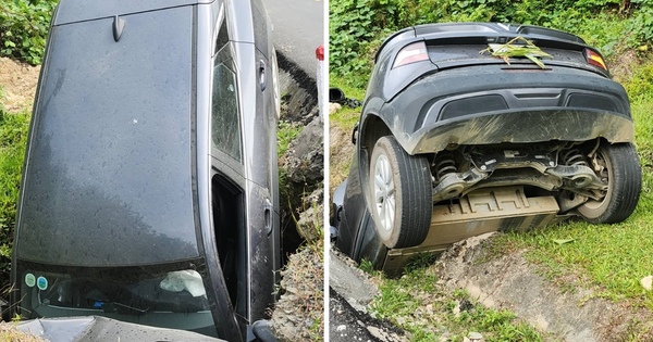 Tránh 2 người "say rượu", VinFast VF 6 tông gãy cột đường rồi rớt hố: Tình trạng người lái gây bất ngờ