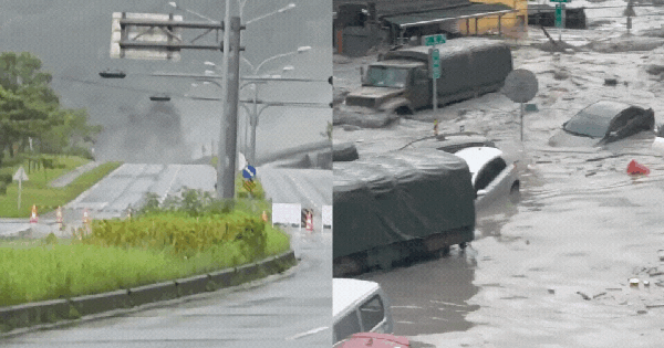 Clip kinh hoàng trong siêu bão Ragasa: Dòng bùn cuồn cuộn đổ ập khiến cả thị trấn chìm trong biển nước, người dân bám cột điện cầu cứu